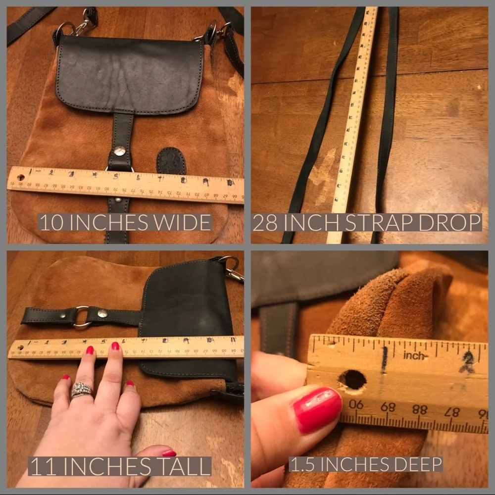 EL CEIBO HANDCRAFTED TAN SUEDE AND BLACK LEATHER CROSSBODY MESSENGER BAG